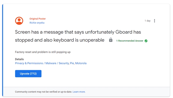 谷歌鍵盤更新出錯(cuò)：導(dǎo)致不能解鎖手機(jī) 引發(fā)用戶投訴